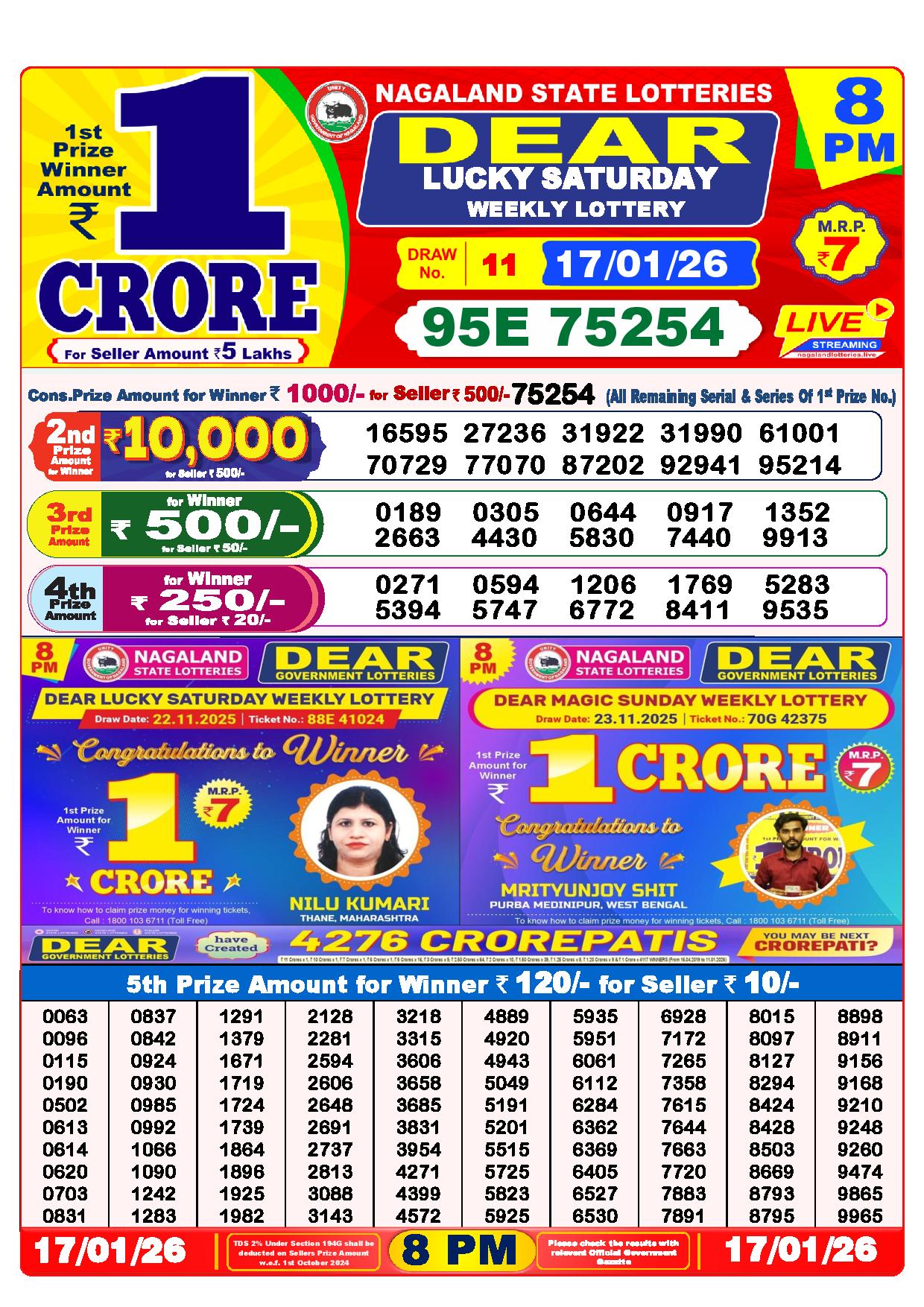 Dear lottery result today 8 pm